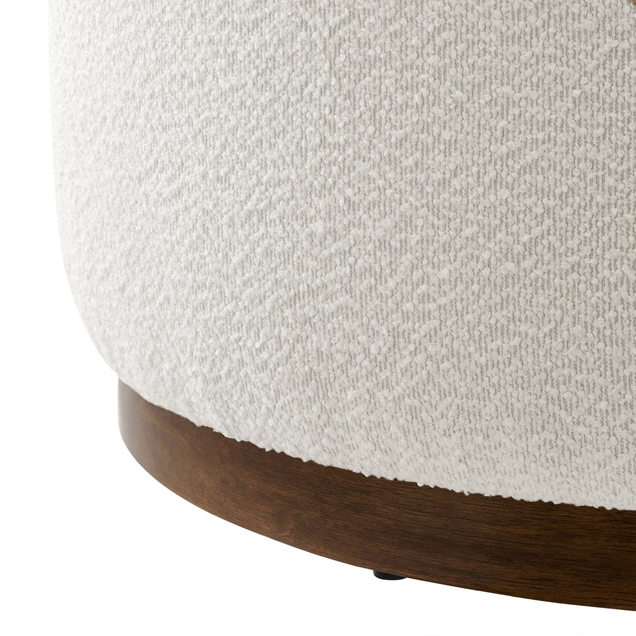 Ardena Round Boucle Ottoman, Medium, Ivory & Walnut