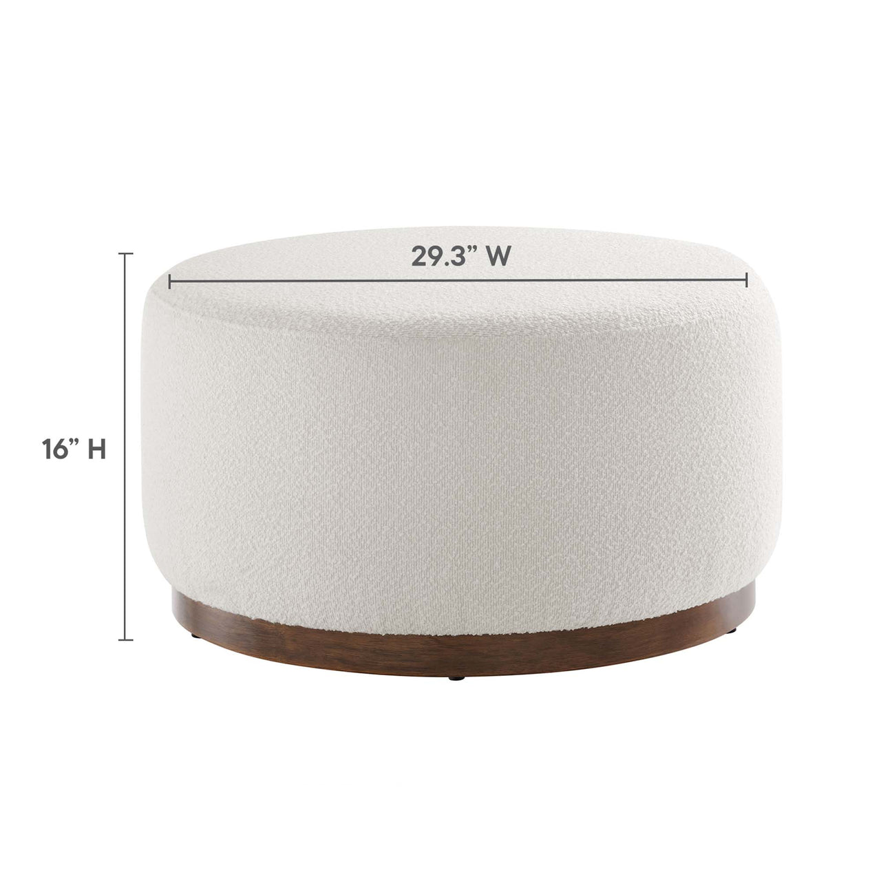 Ardena Round Boucle Ottoman, Medium, Ivory & Walnut
