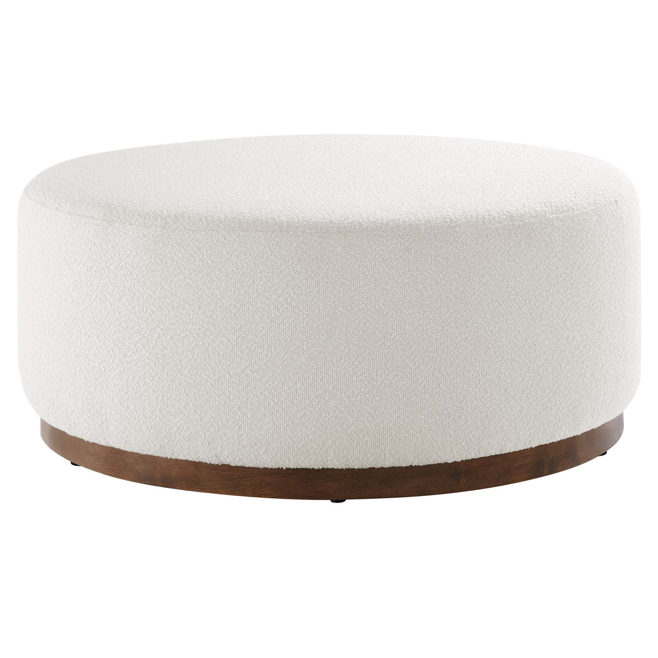 Ardena Round Boucle Ottoman, Large, Ivory & Walnut