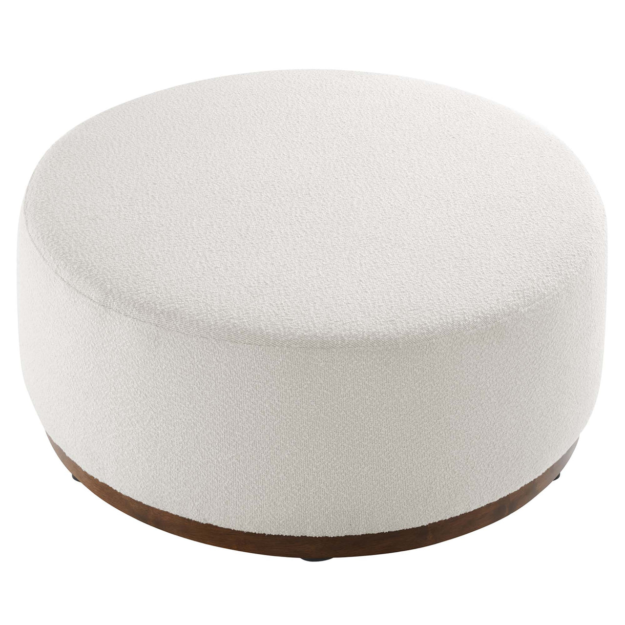 Ardena Round Boucle Ottoman, Large, Ivory & Walnut