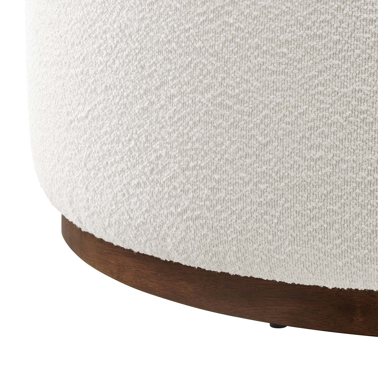 Ardena Round Boucle Ottoman, Large, Ivory & Walnut