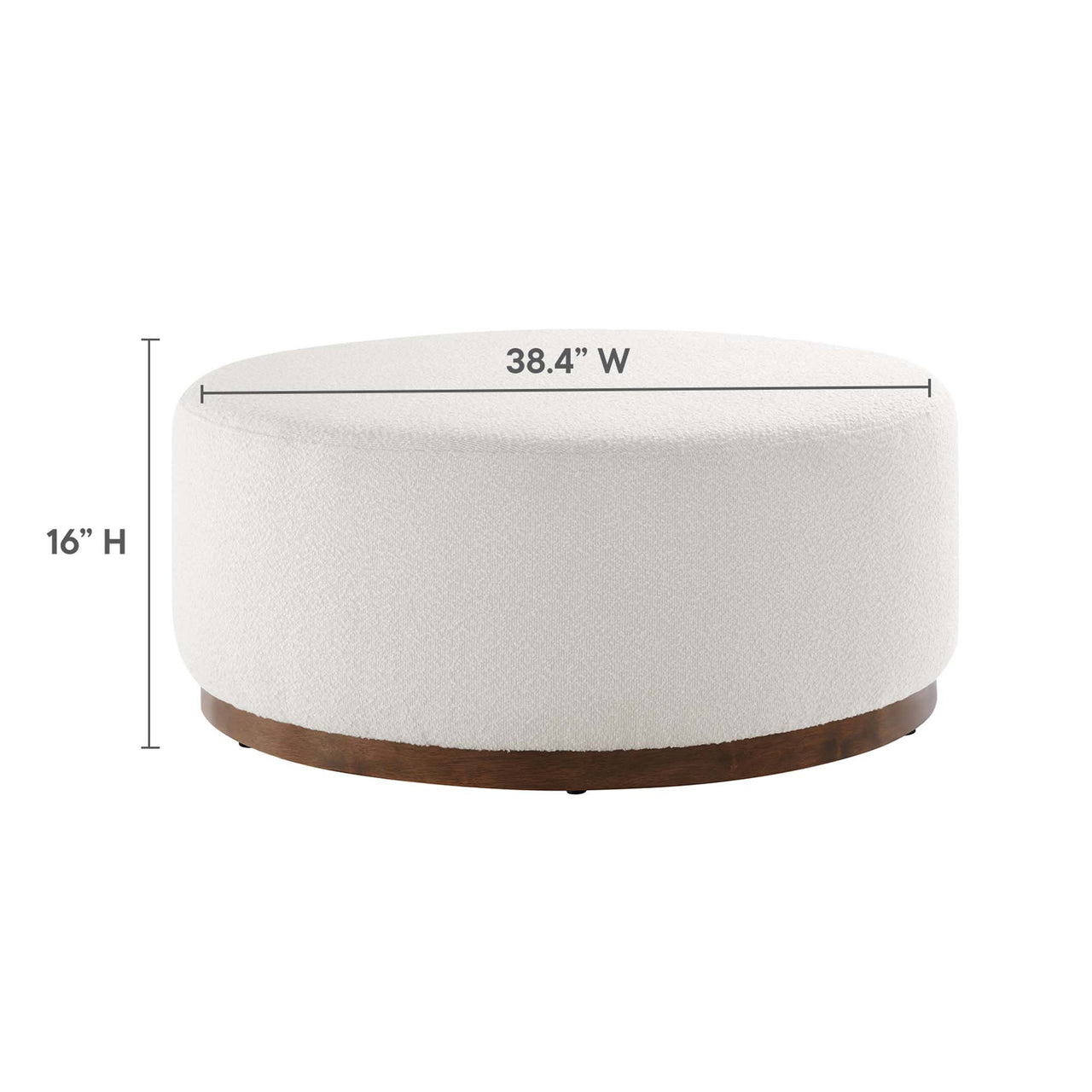Ardena Round Boucle Ottoman, Large, Ivory & Walnut