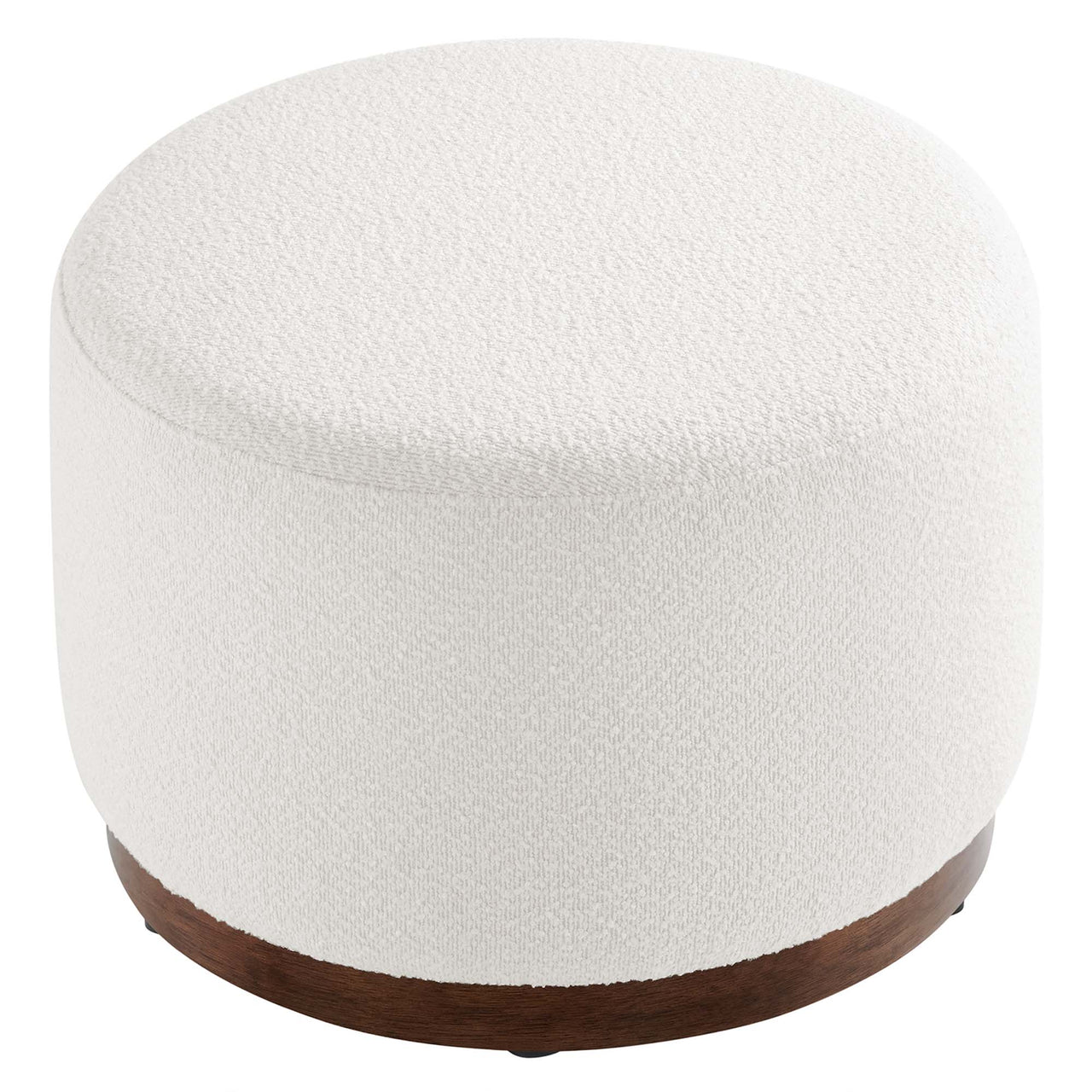 Ardena Round Boucle Ottoman, Small, Ivory & Walnut