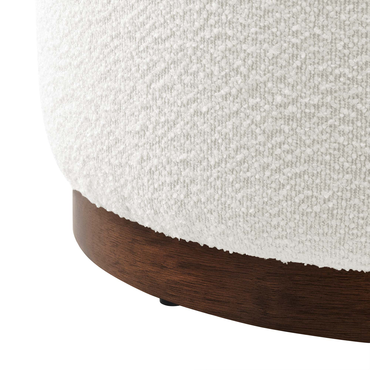 Ardena Round Boucle Ottoman, Small, Ivory & Walnut