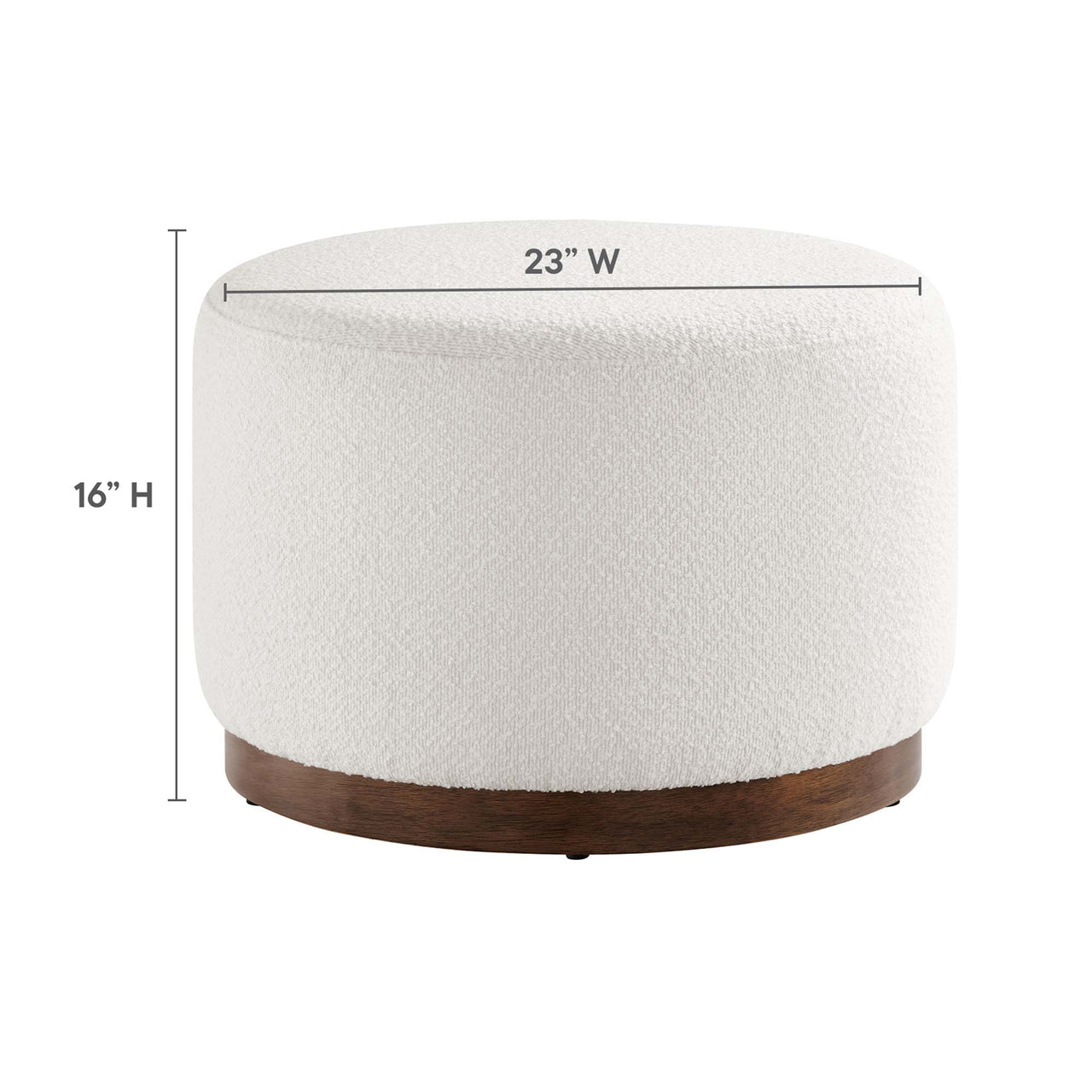Ardena Round Boucle Ottoman, Small, Ivory & Walnut
