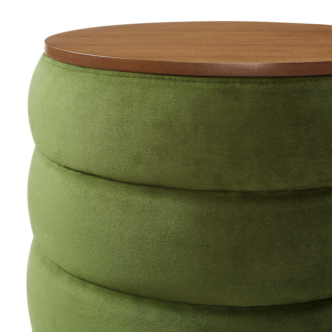 Stacked Round Velvet Storage Ottoman, Basil