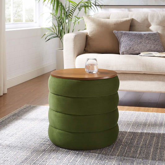 Stacked Round Velvet Storage Ottoman, Basil
