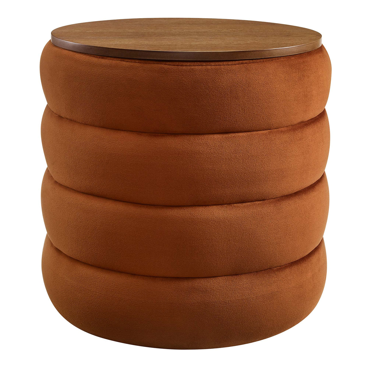 Stacked Round Velvet Storage Ottoman, Terracotta