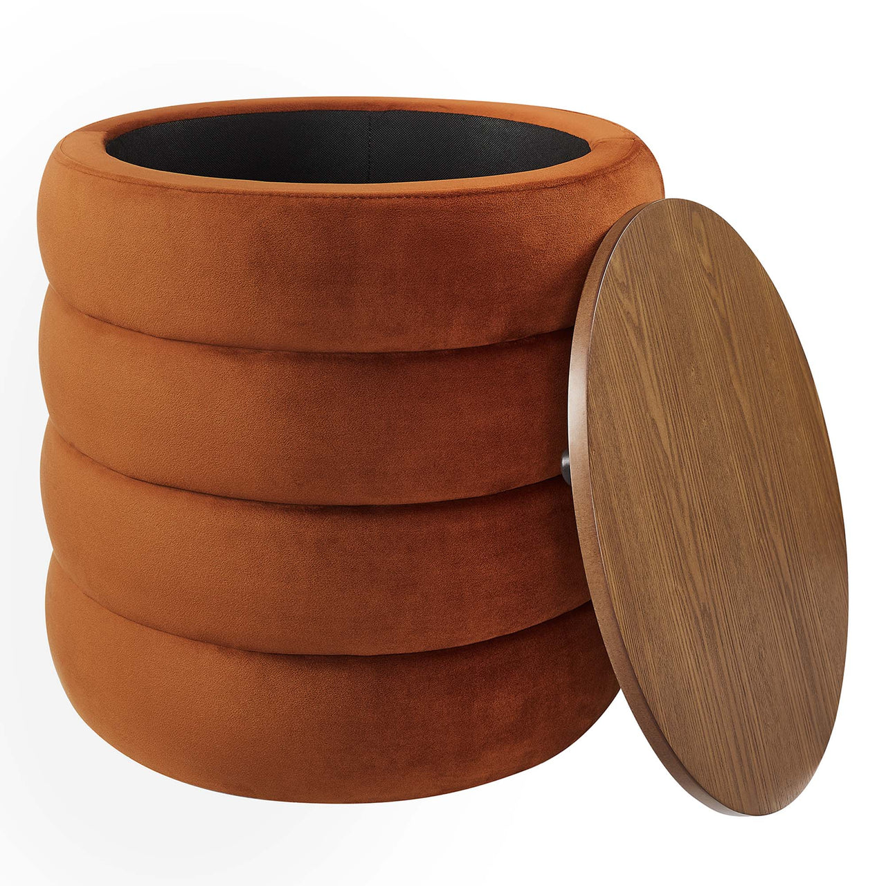 Stacked Round Velvet Storage Ottoman, Terracotta
