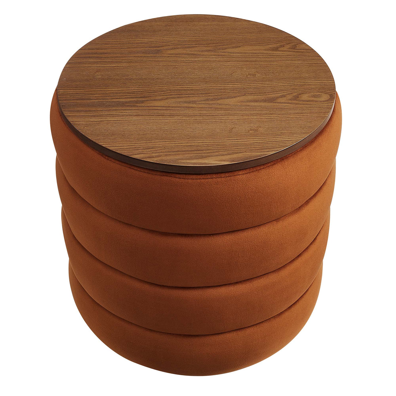 Stacked Round Velvet Storage Ottoman, Terracotta