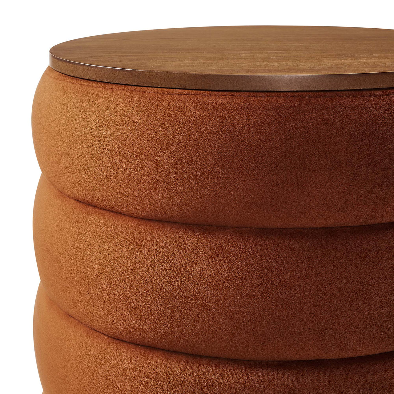 Stacked Round Velvet Storage Ottoman, Terracotta