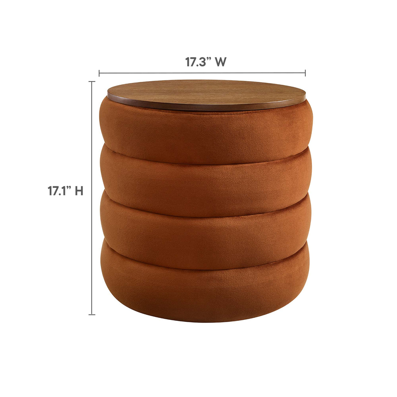 Stacked Round Velvet Storage Ottoman, Terracotta