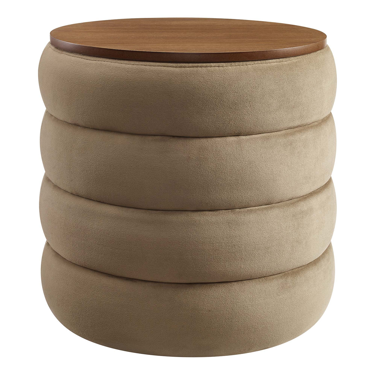 Stacked Round Velvet Storage Ottoman, Taupe