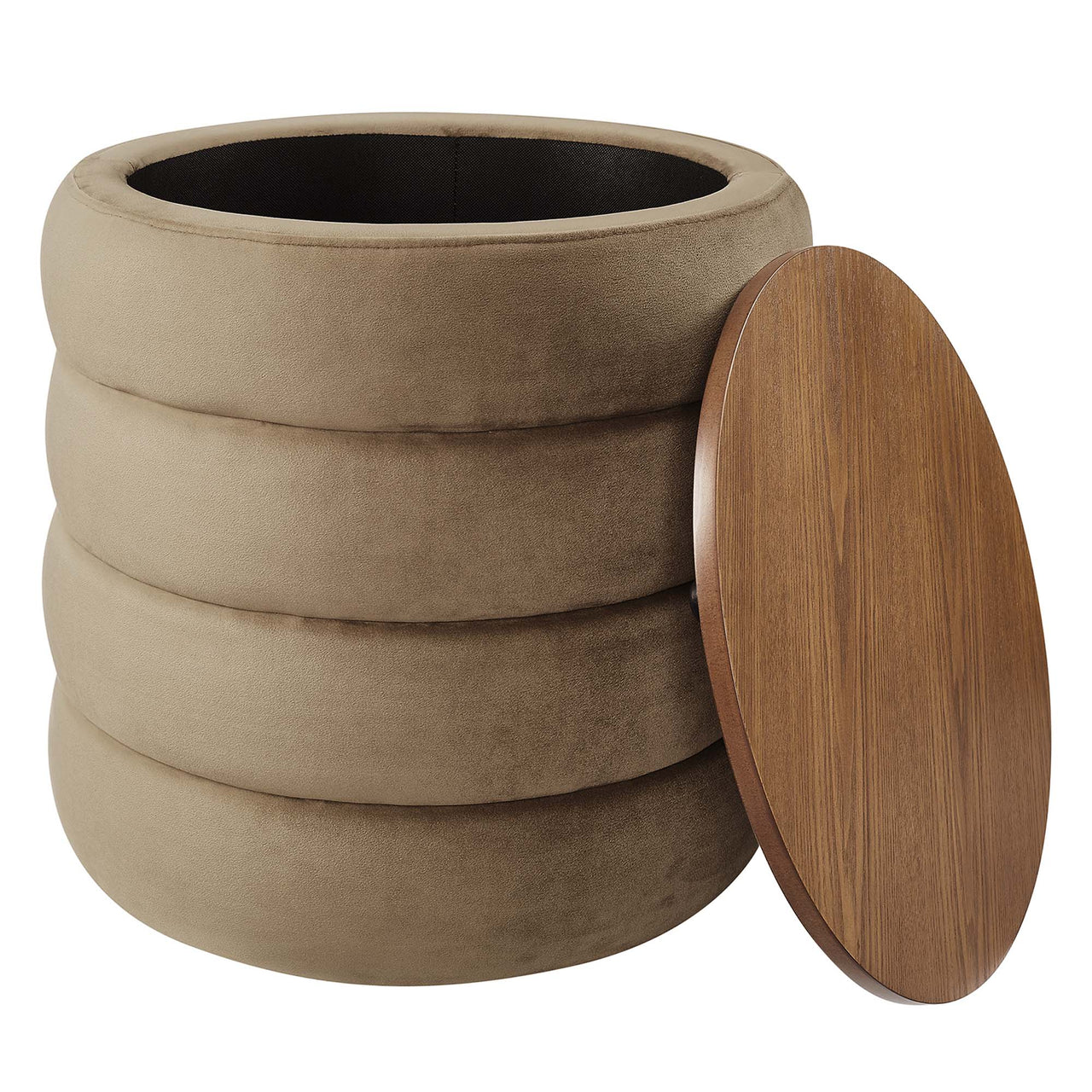 Stacked Round Velvet Storage Ottoman, Taupe