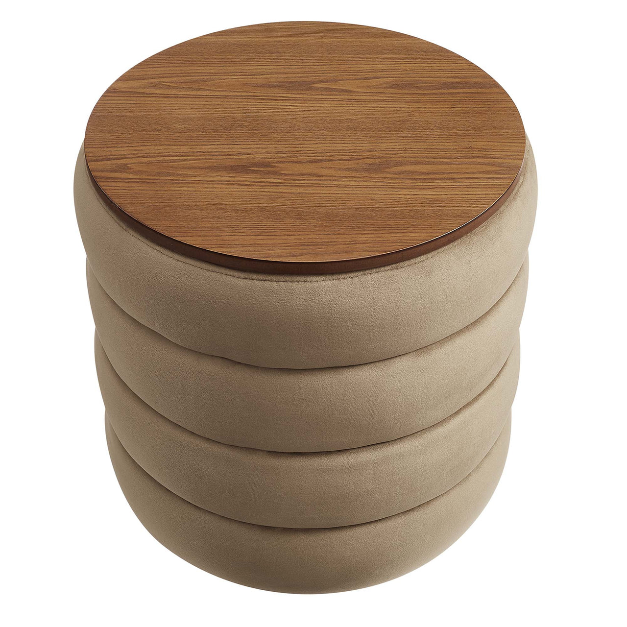 Stacked Round Velvet Storage Ottoman, Taupe