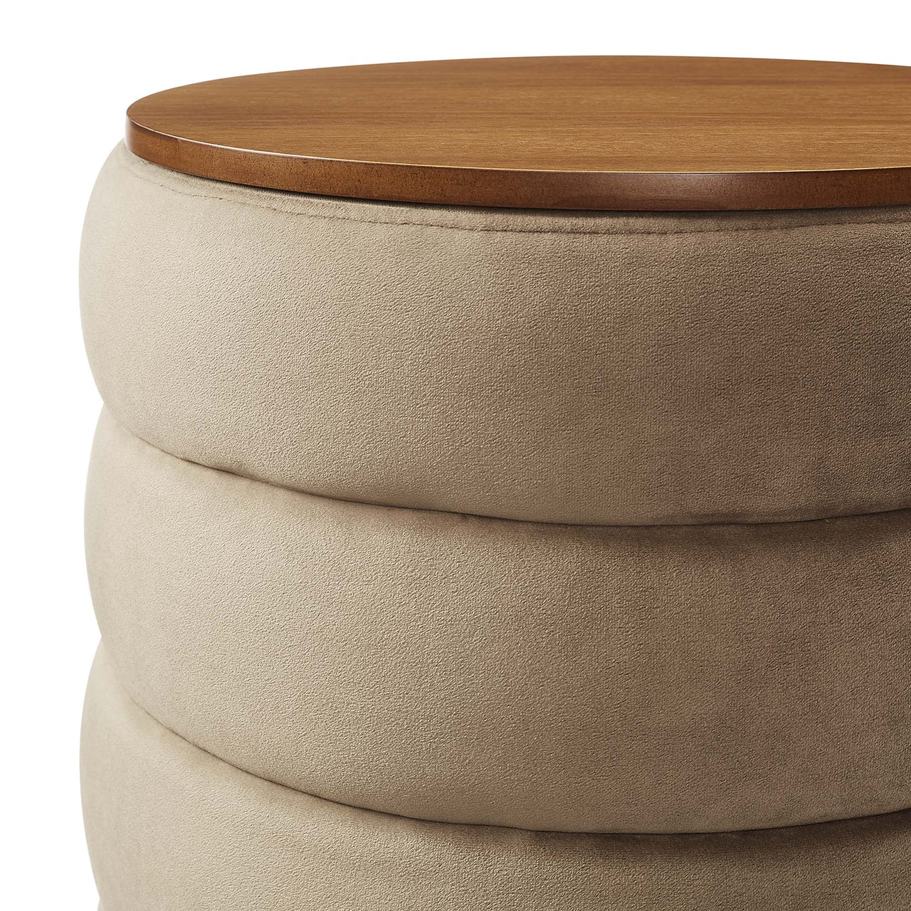 Stacked Round Velvet Storage Ottoman, Taupe