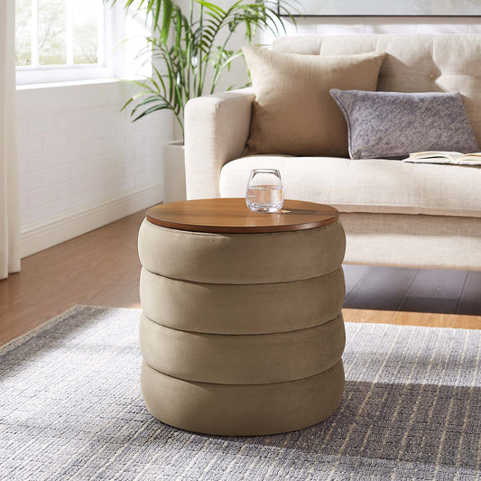 Stacked Round Velvet Storage Ottoman, Taupe