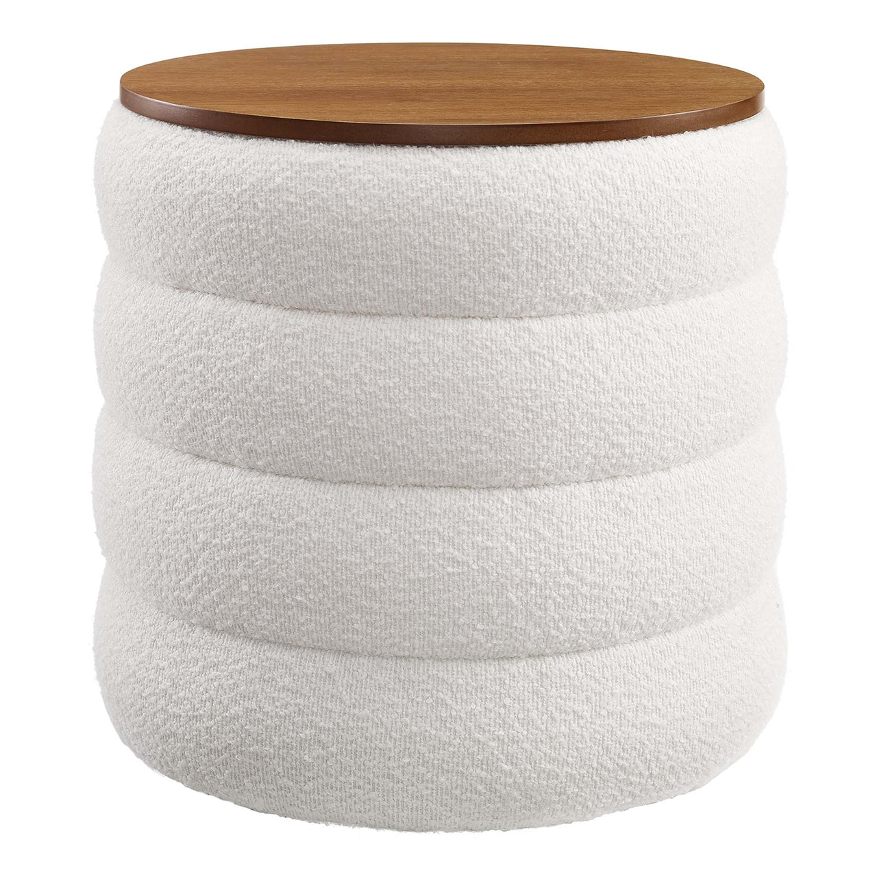 Stacked Round Boucle Storage Ottoman, Ivory