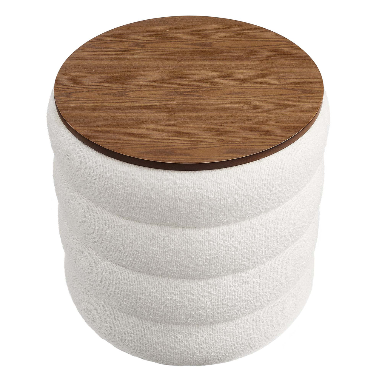 Stacked Round Boucle Storage Ottoman, Ivory