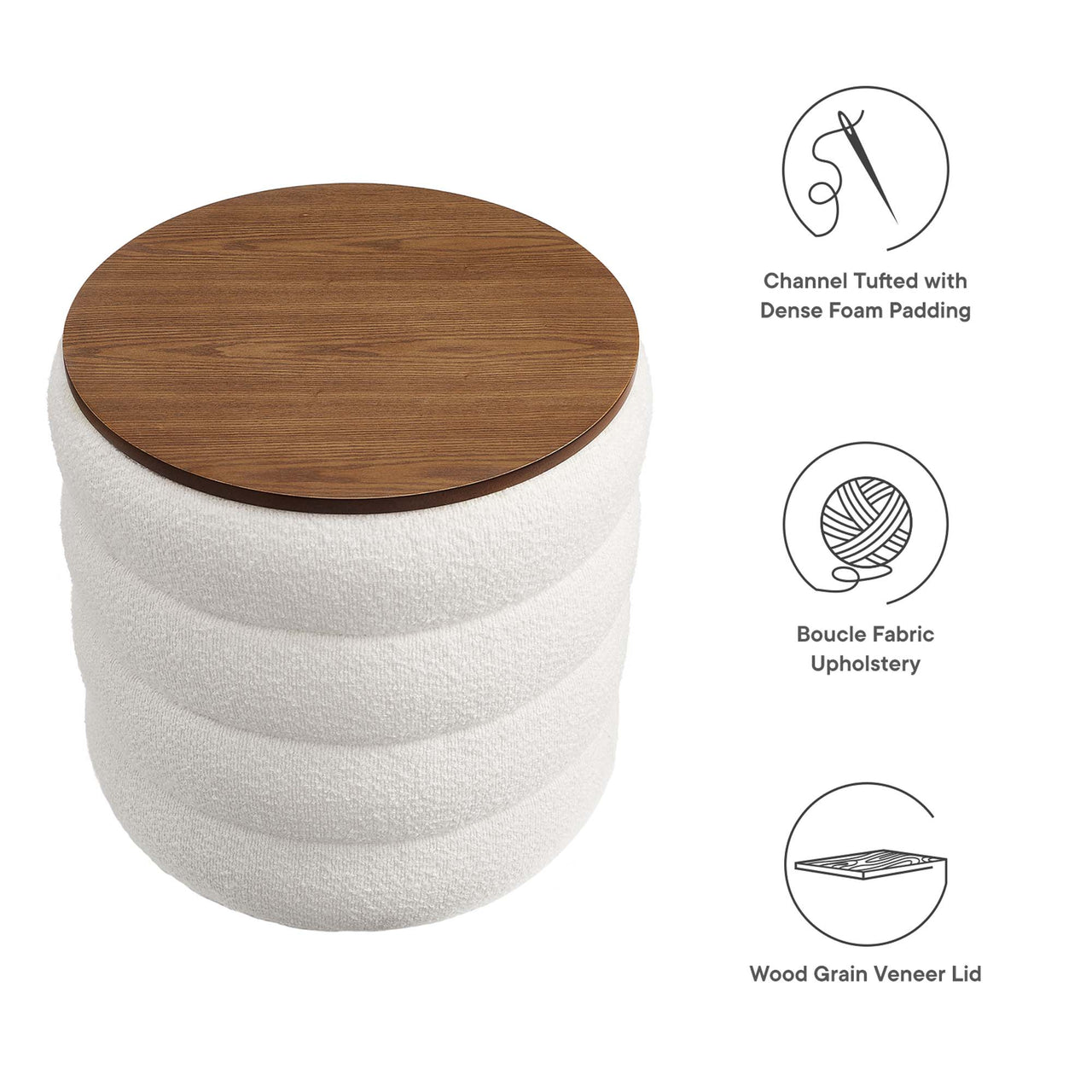 Stacked Round Boucle Storage Ottoman, Ivory
