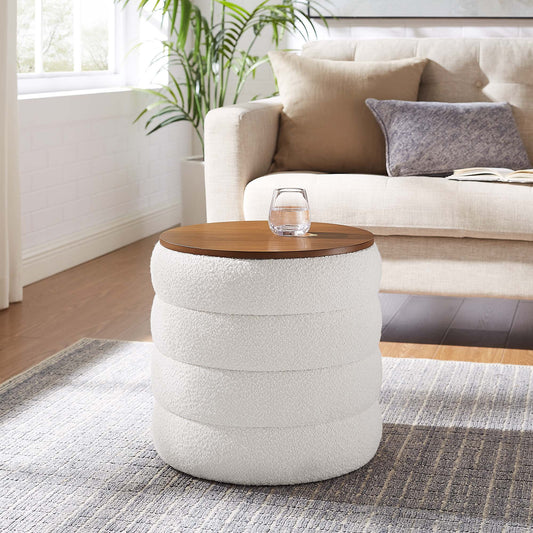 Stacked Round Boucle Storage Ottoman, Ivory