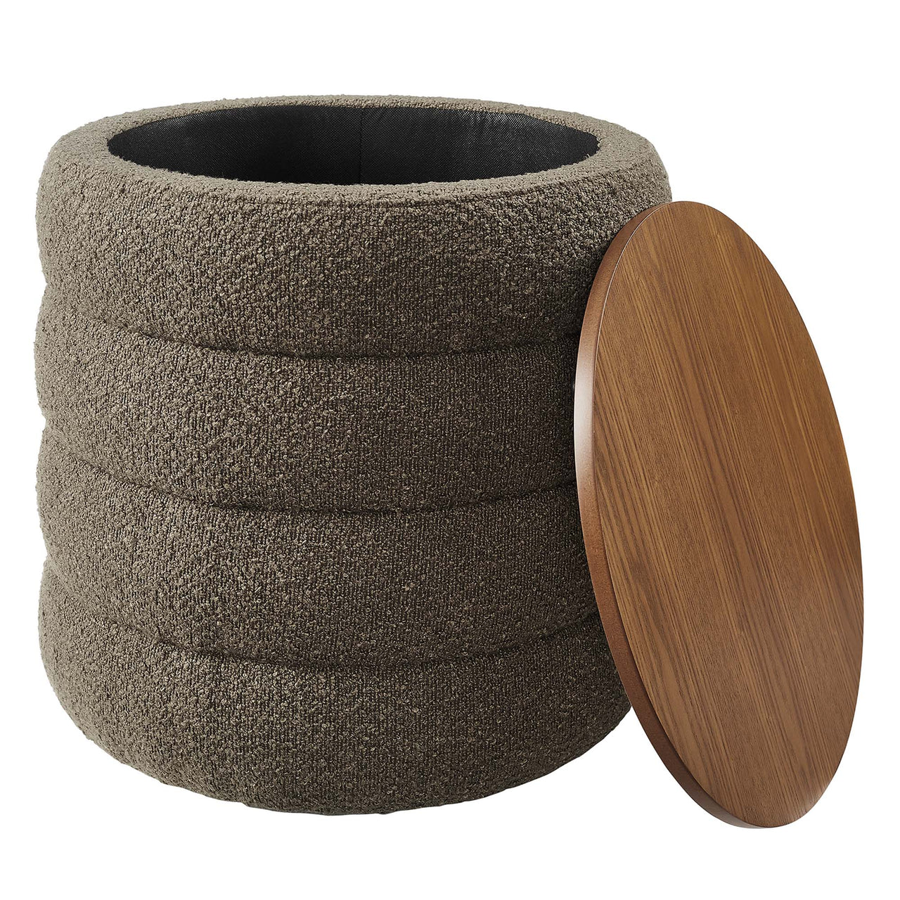 Stacked Round Boucle Storage Ottoman, Pebble