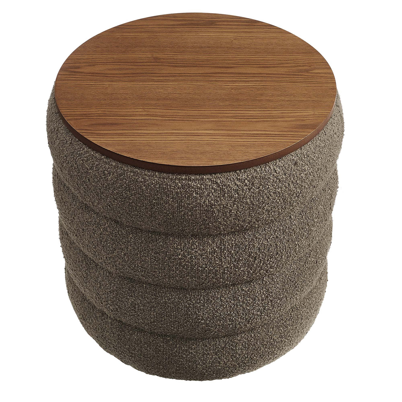 Stacked Round Boucle Storage Ottoman, Pebble