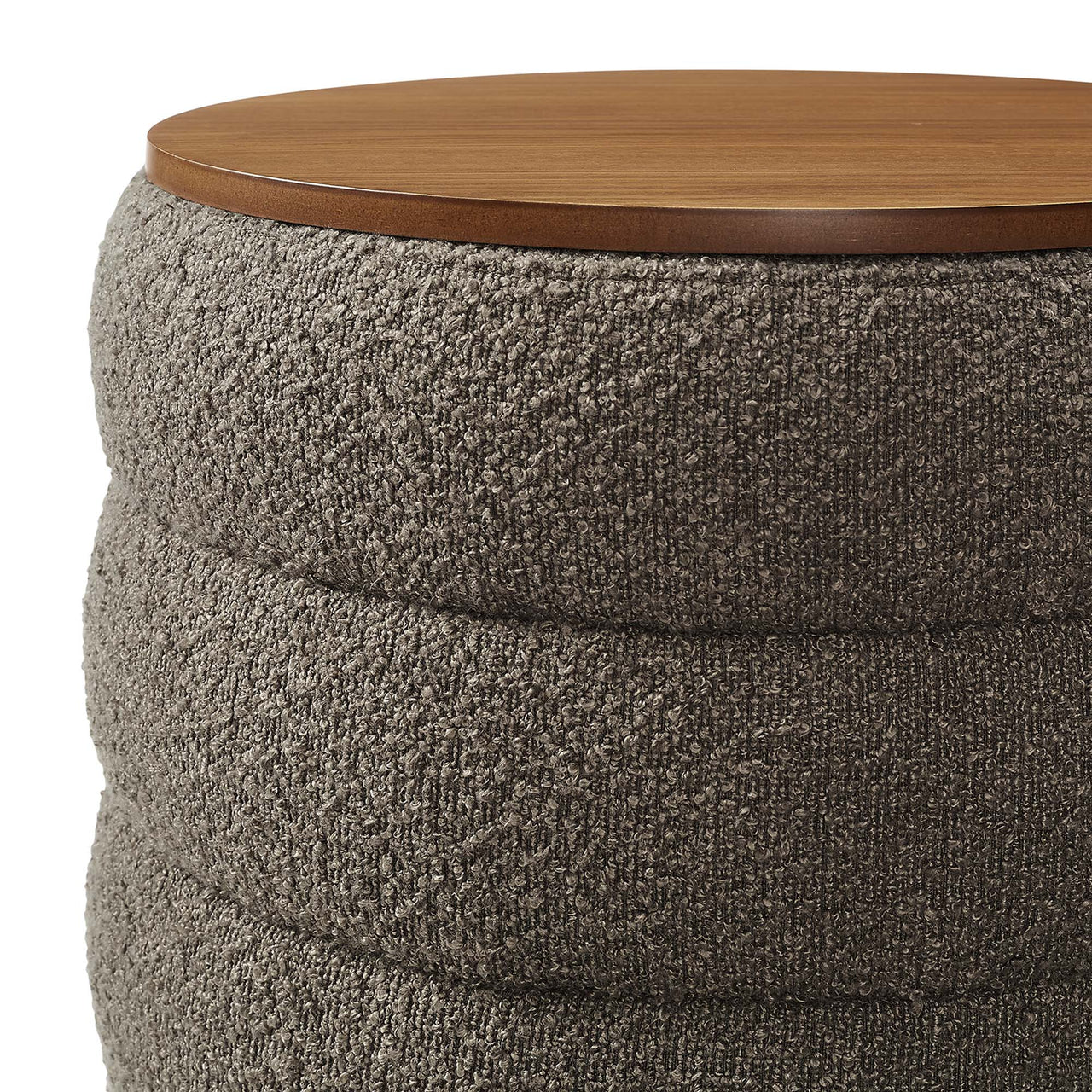 Stacked Round Boucle Storage Ottoman, Pebble