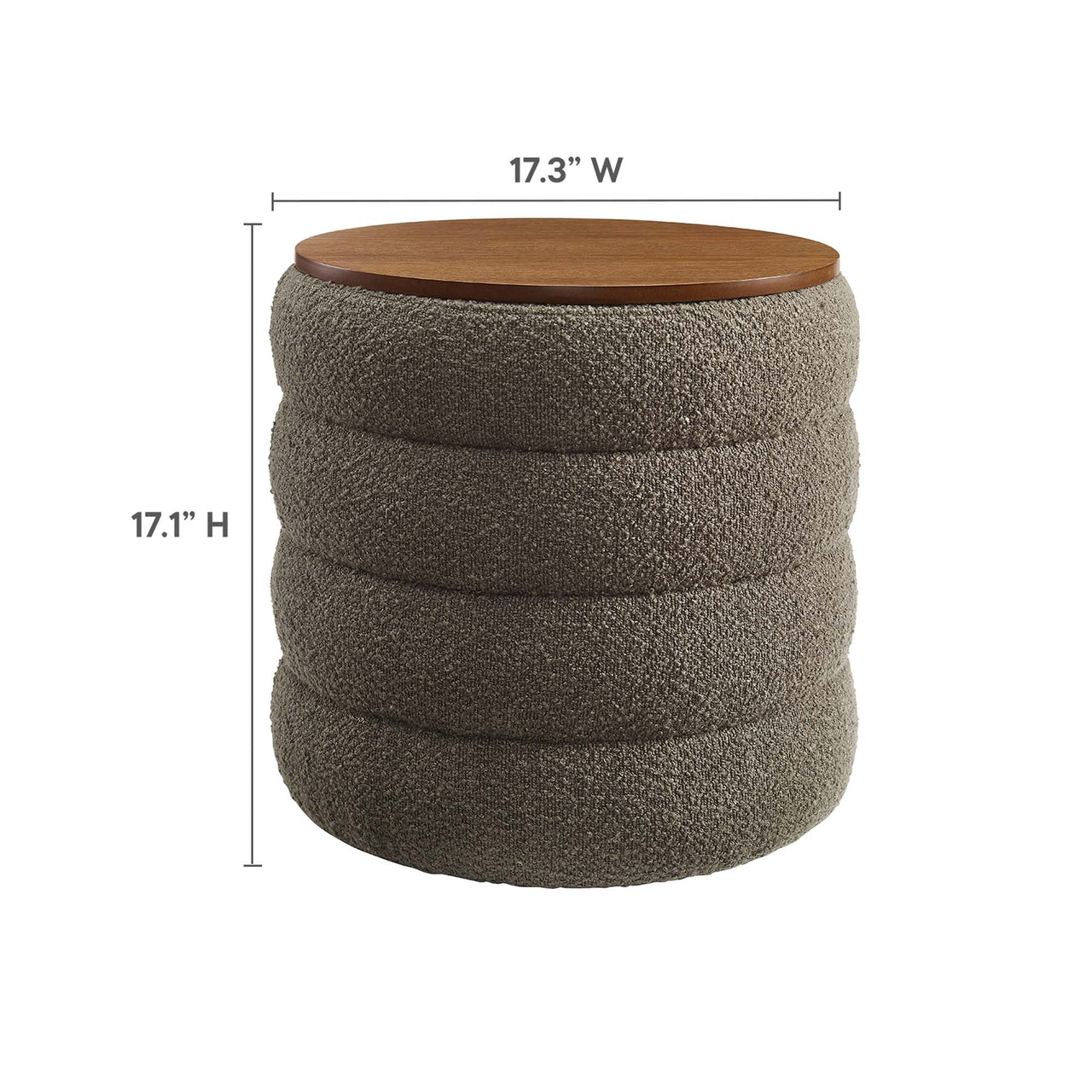 Stacked Round Boucle Storage Ottoman, Pebble