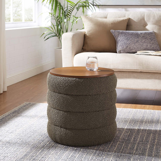 Stacked Round Boucle Storage Ottoman, Pebble