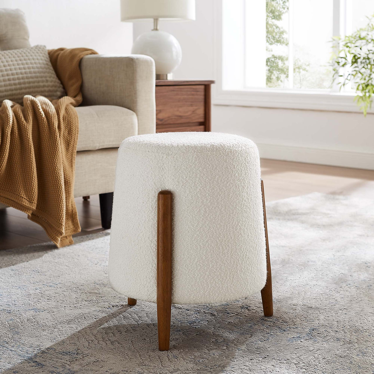Cyravyn Boucle Ottoman, Ivory