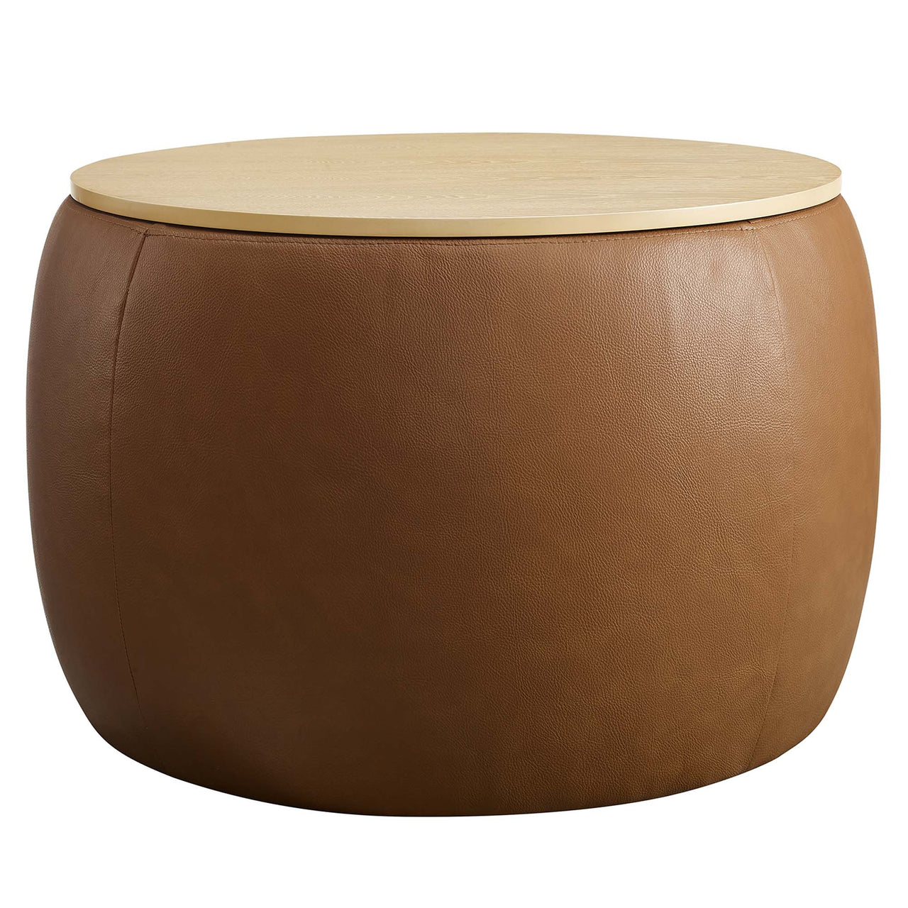 Drum Eco-Leather Storage Ottoman, Tan