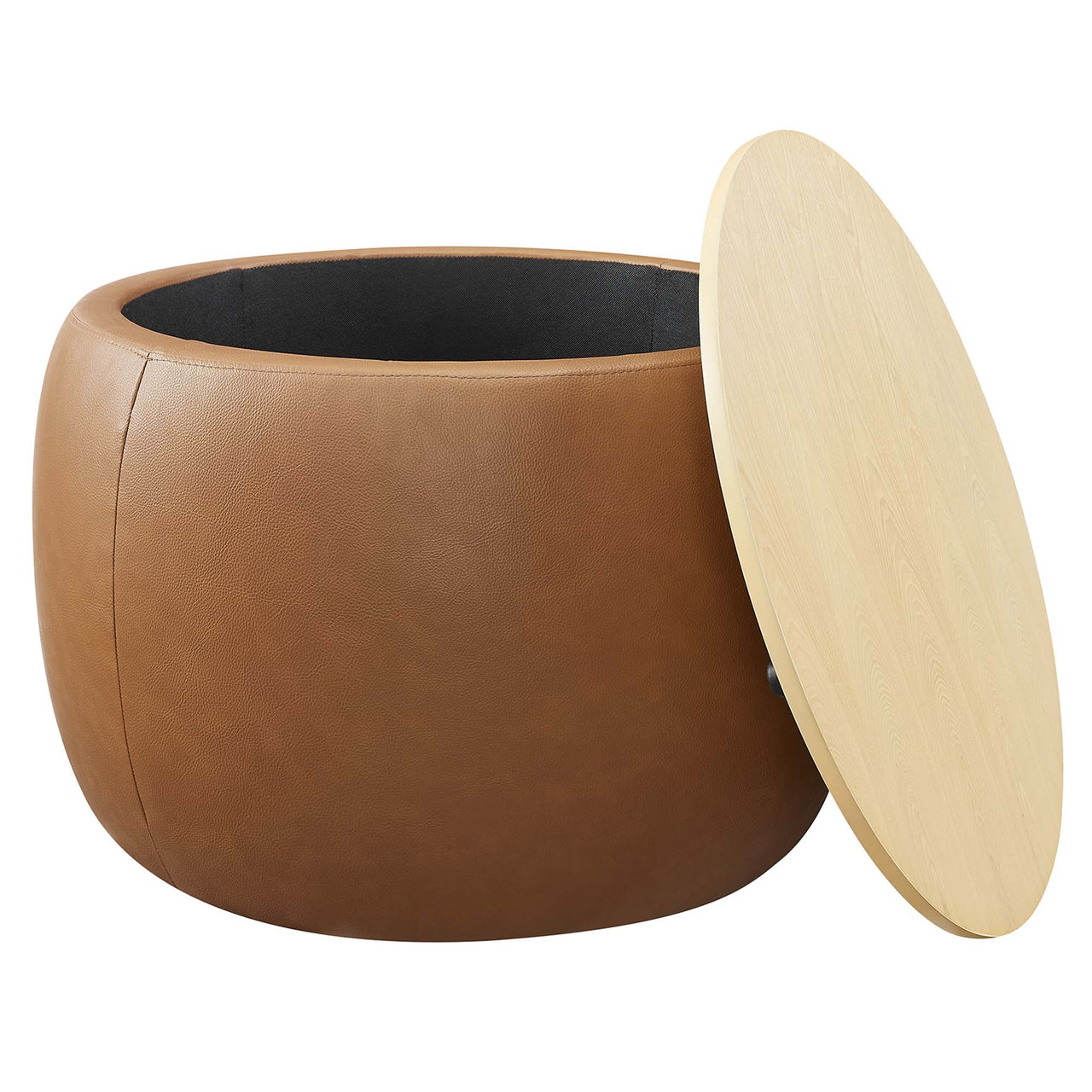 Drum Eco-Leather Storage Ottoman, Tan