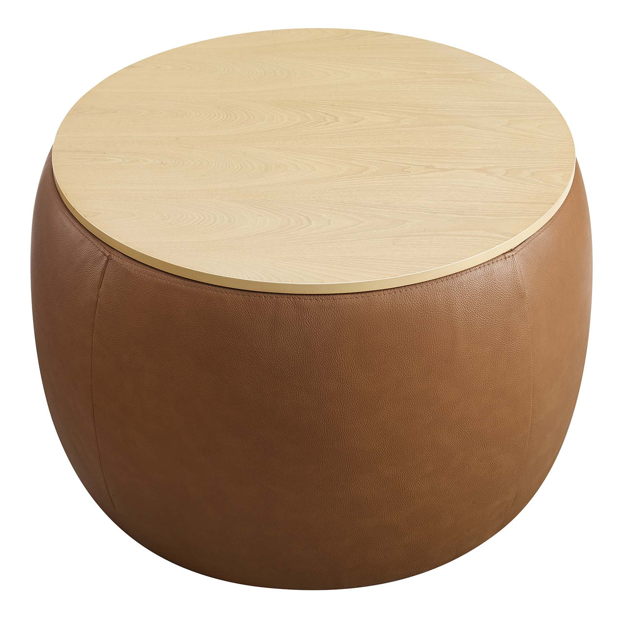 Drum Eco-Leather Storage Ottoman, Tan