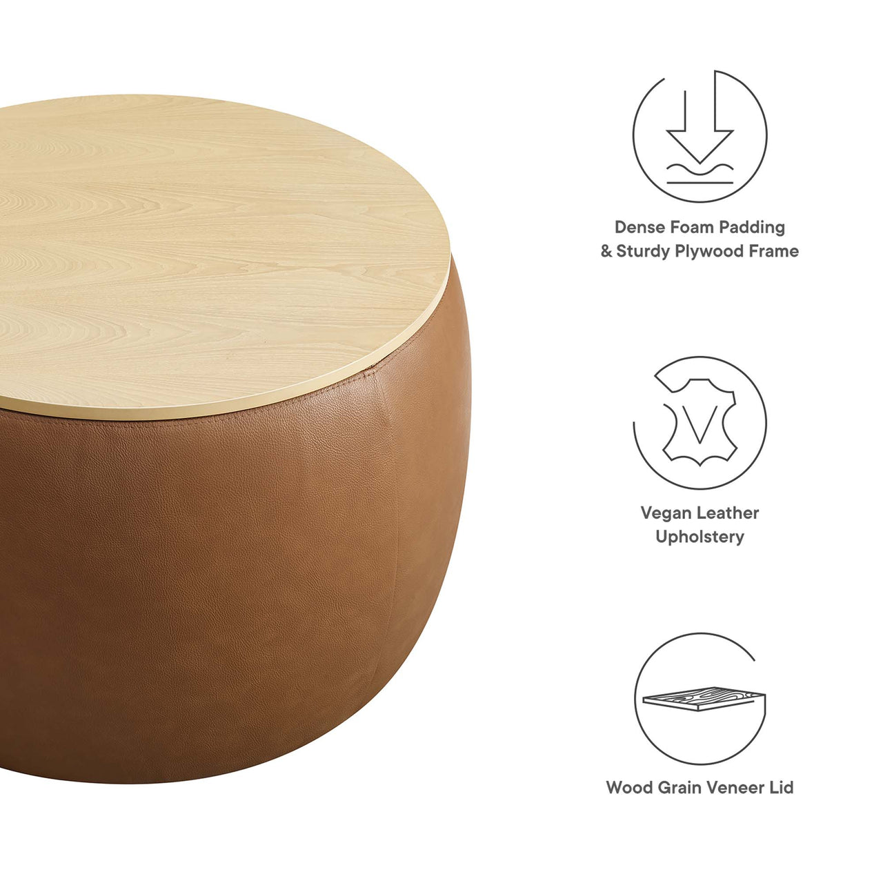 Drum Eco-Leather Storage Ottoman, Tan