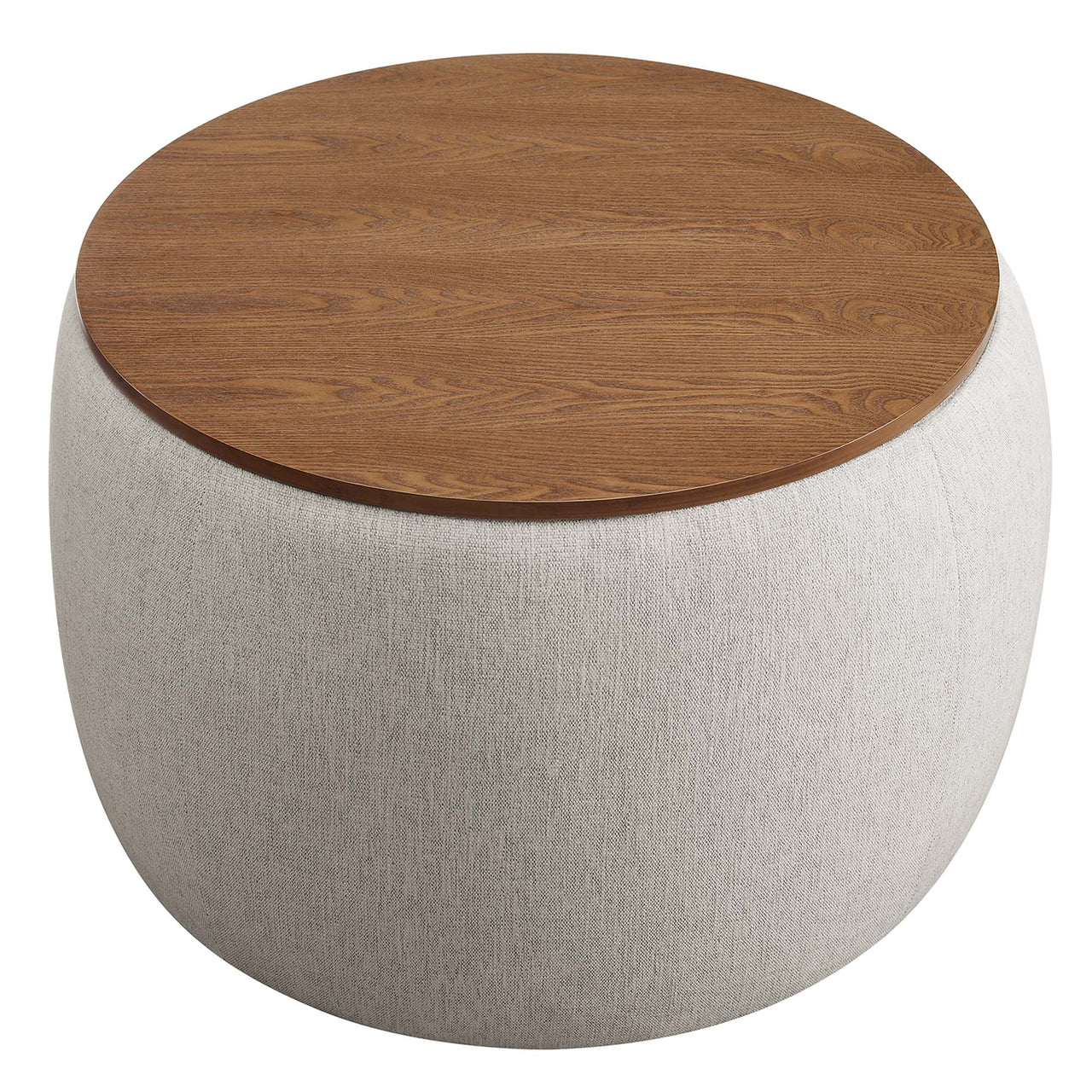 Perla Woven Heathered Fabric Upholstered Storage Ottoman, Heathered Weave Ivory