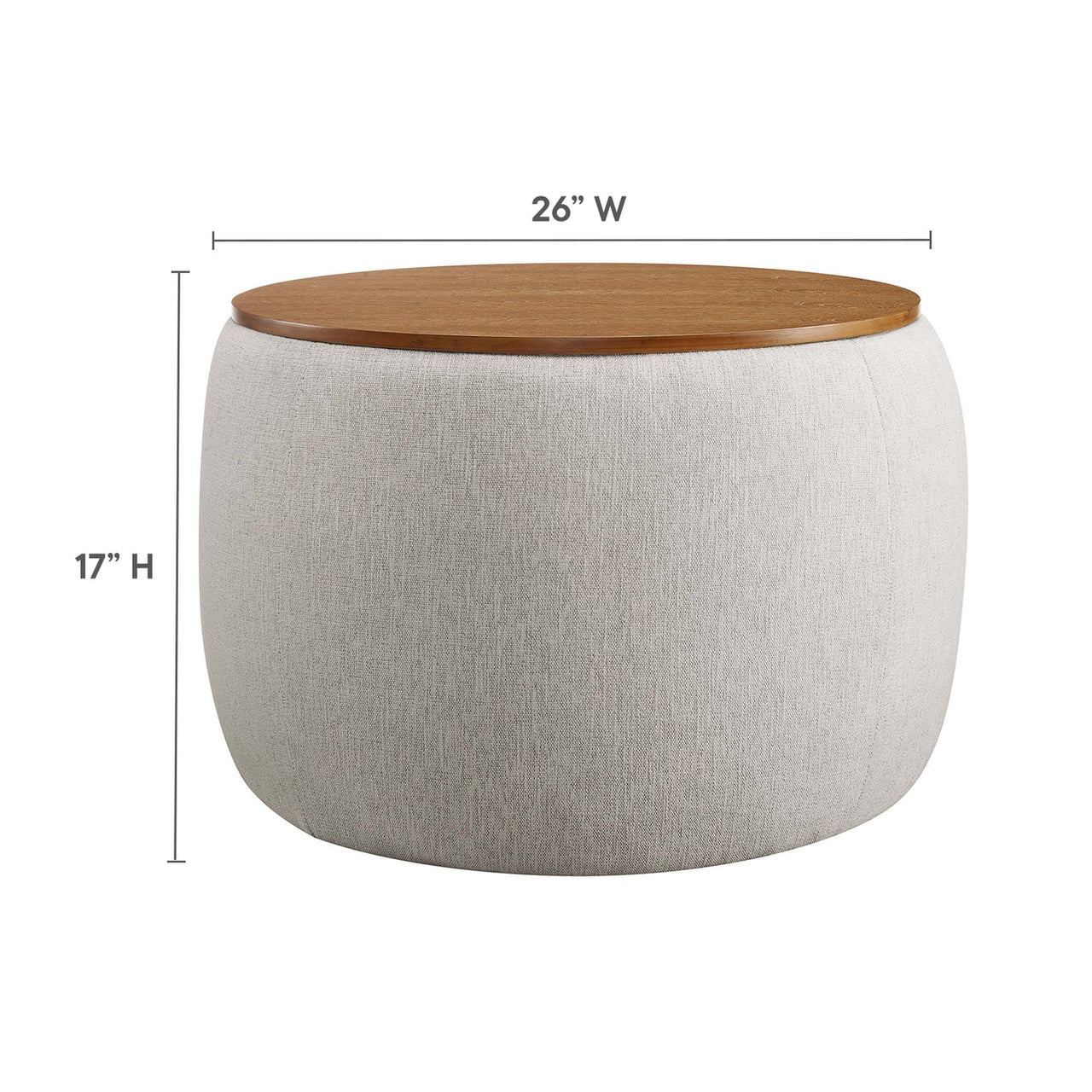 Perla Woven Heathered Fabric Upholstered Storage Ottoman, Heathered Weave Ivory