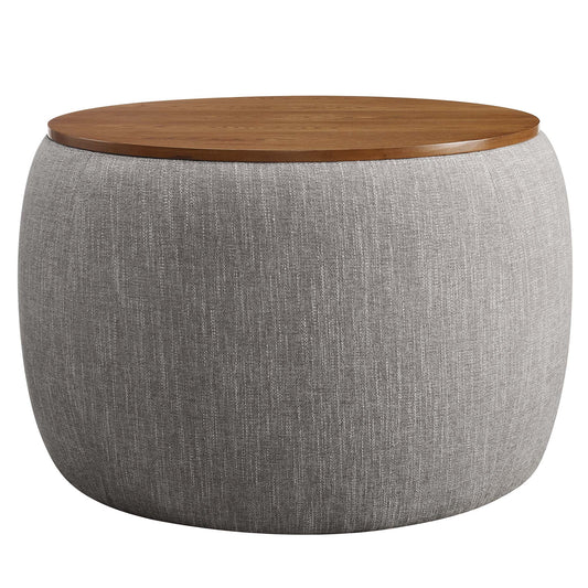 Perla Woven Heathered Fabric Upholstered Storage Ottoman, Heathered Weave Wheat