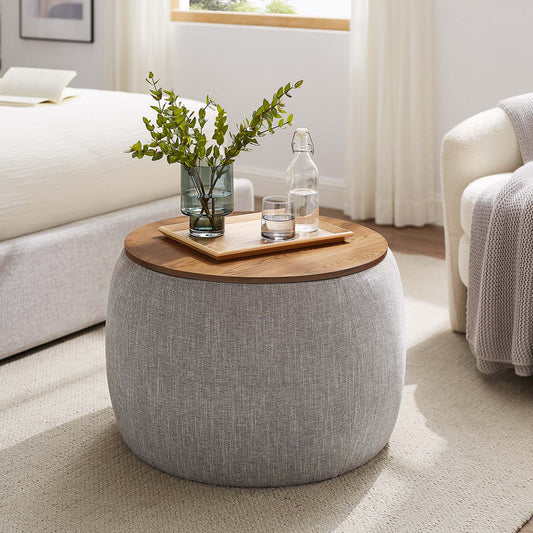 Drum Fabric Storage Ottoman, Light Gray