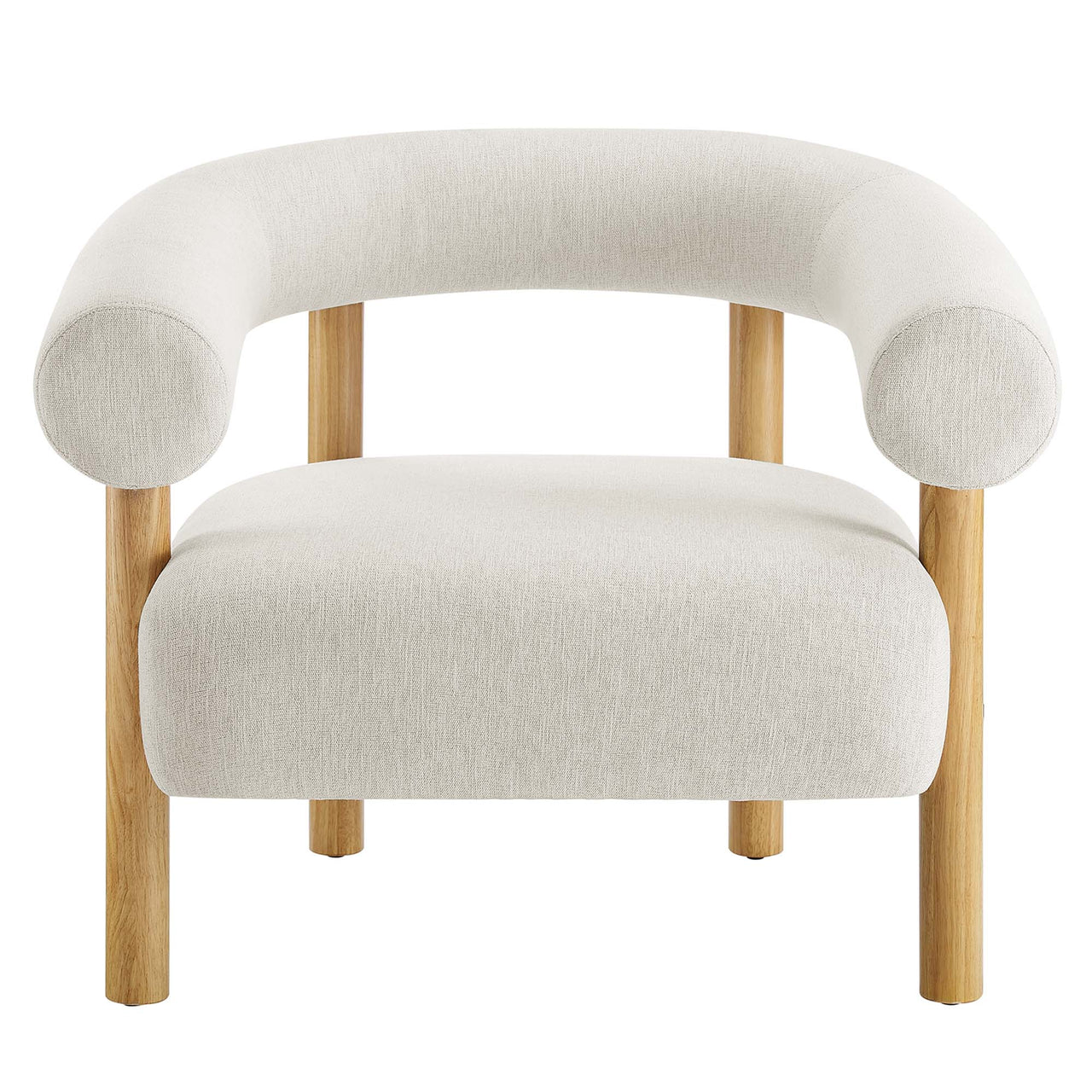 Feynelle Fabric Accent Chair, Ivory & Natural Wood
