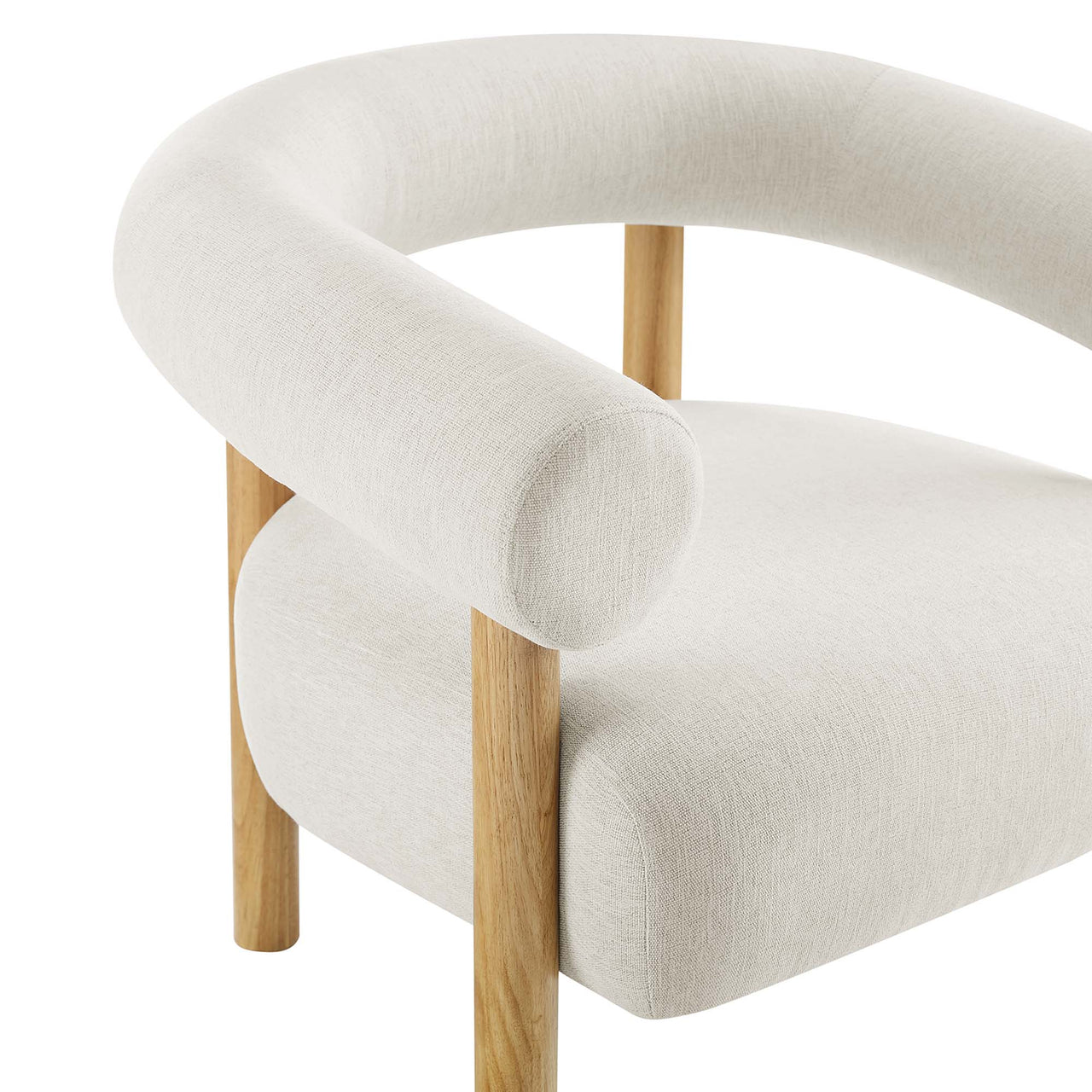 Feynelle Fabric Accent Chair, Ivory & Natural Wood