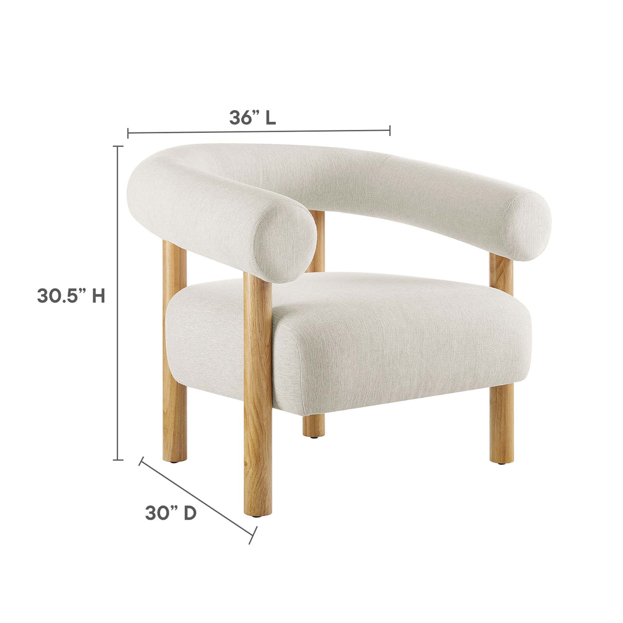 Feynelle Fabric Accent Chair, Ivory & Natural Wood
