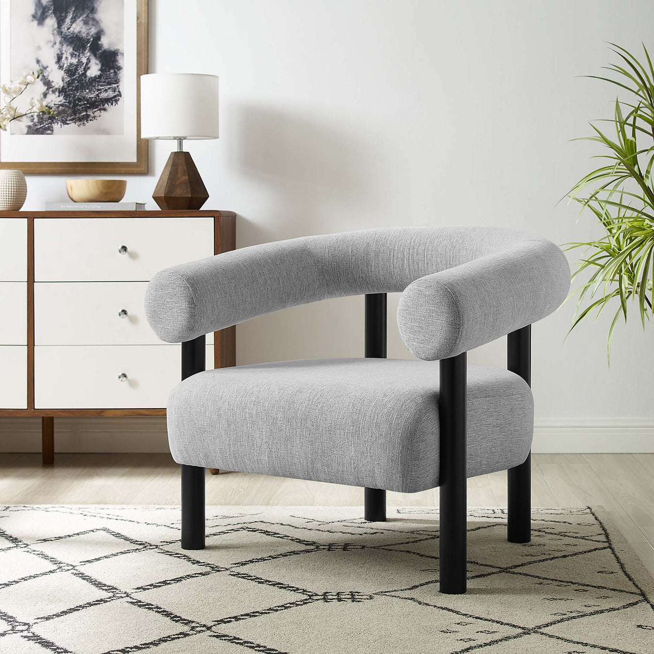 Feynelle Fabric Accent Chair, Light Gray & Black