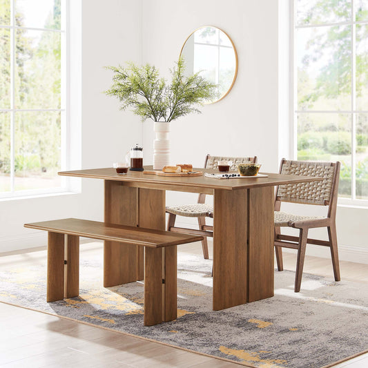 Amistad 60" Wood Dining Table and Bench Set, Walnut