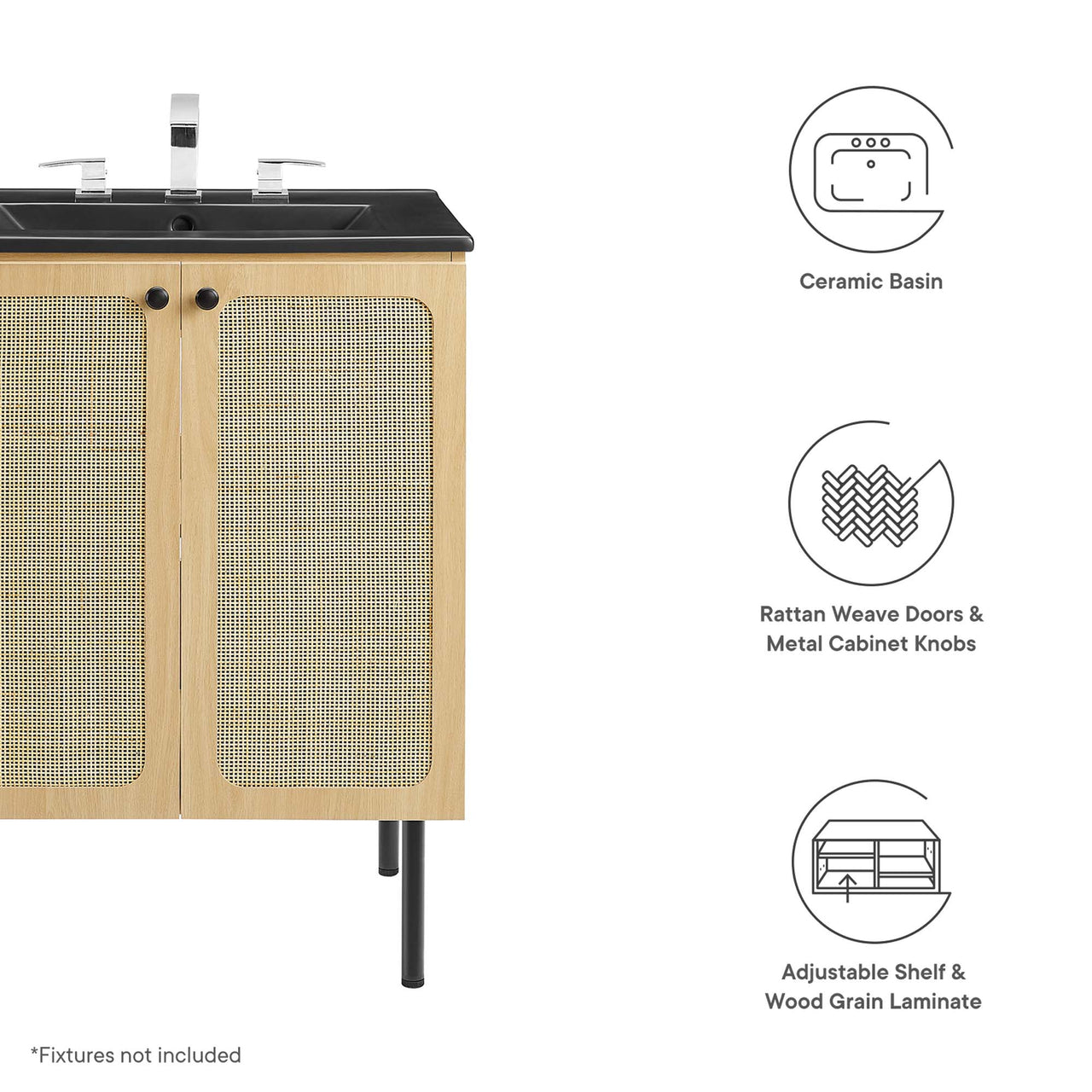 Calden Vanity Unit, Small, Oak & Black