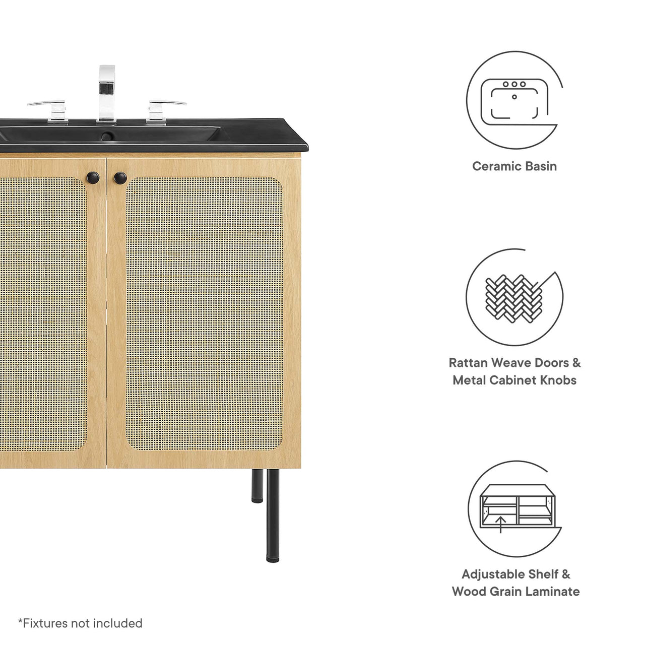 Calden Vanity Unit, Medium, Oak & Black