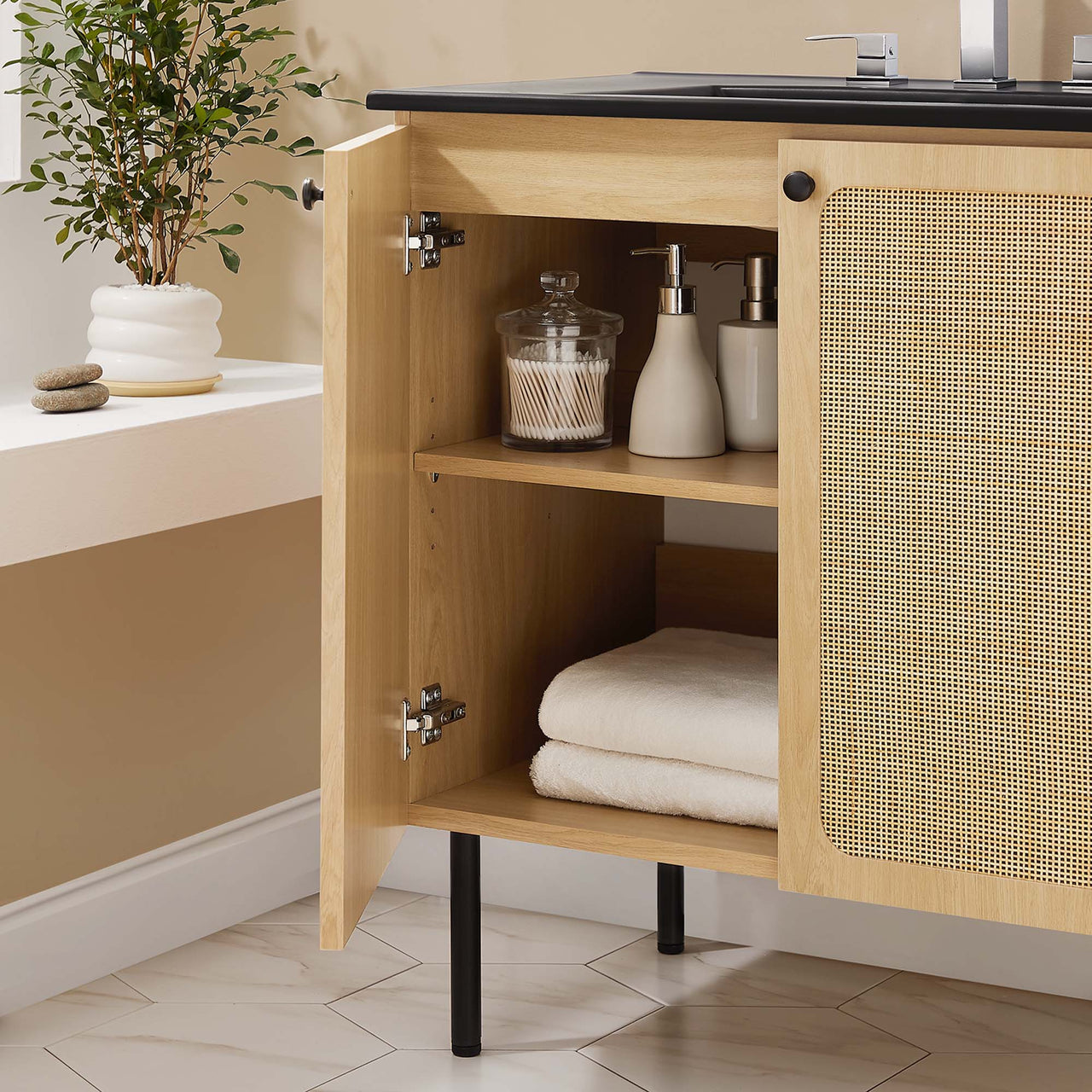 Calden Vanity Unit, Medium, Oak & Black