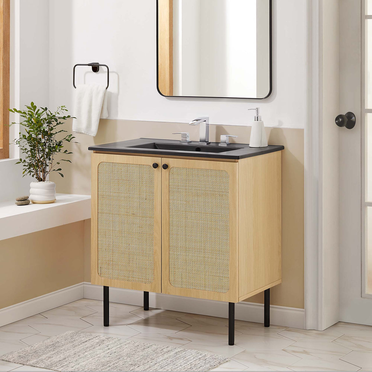 Calden Vanity Unit, Medium, Oak & Black