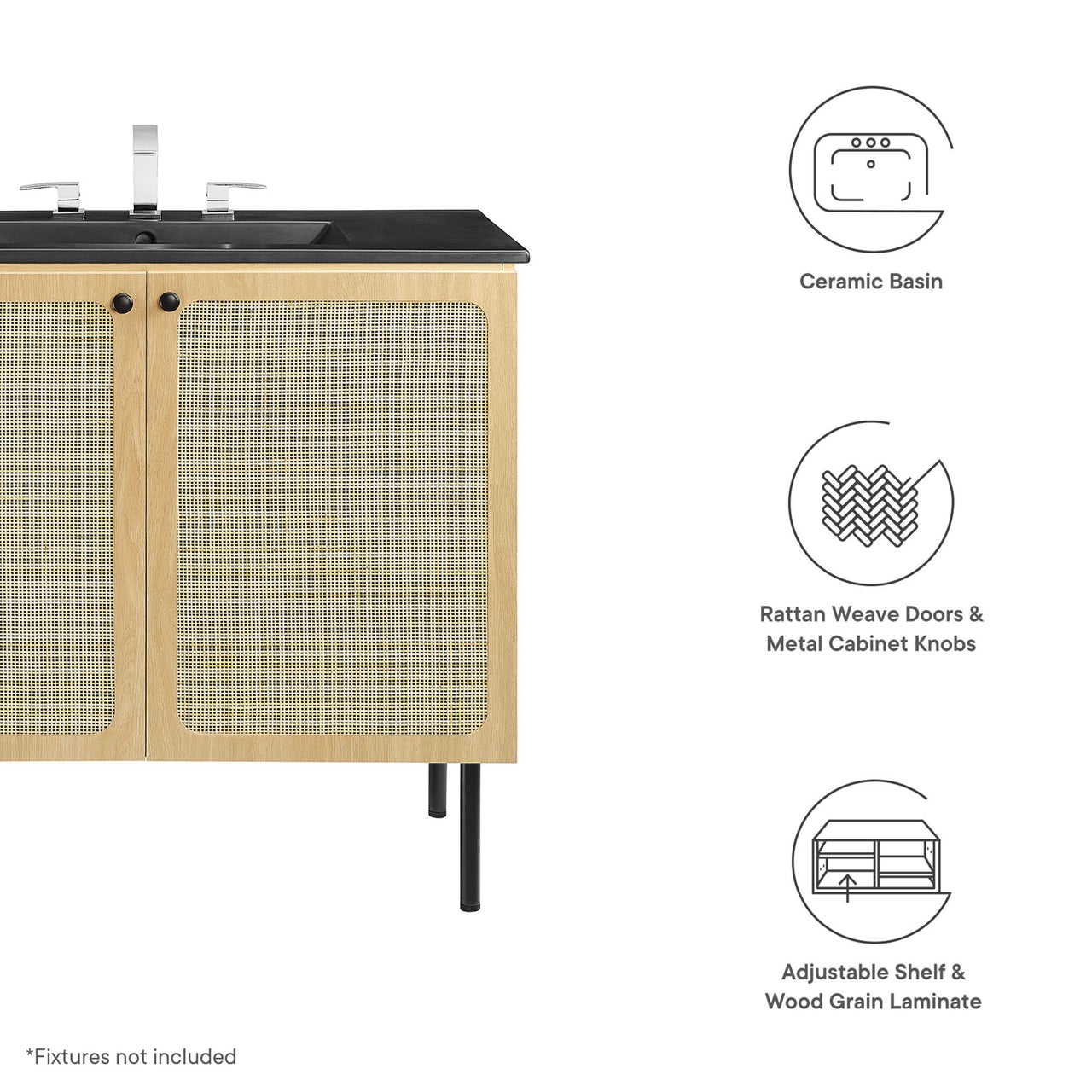 Calden Vanity Unit, Large, Oak & Black