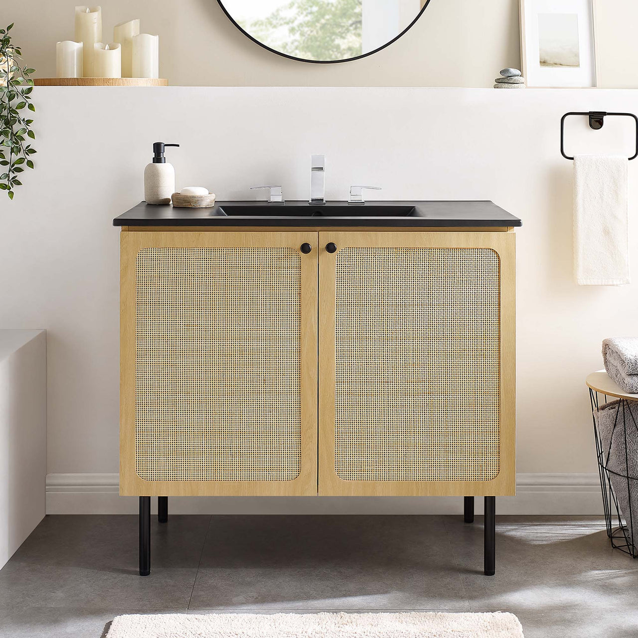 Calden Vanity Unit, Large, Oak & Black